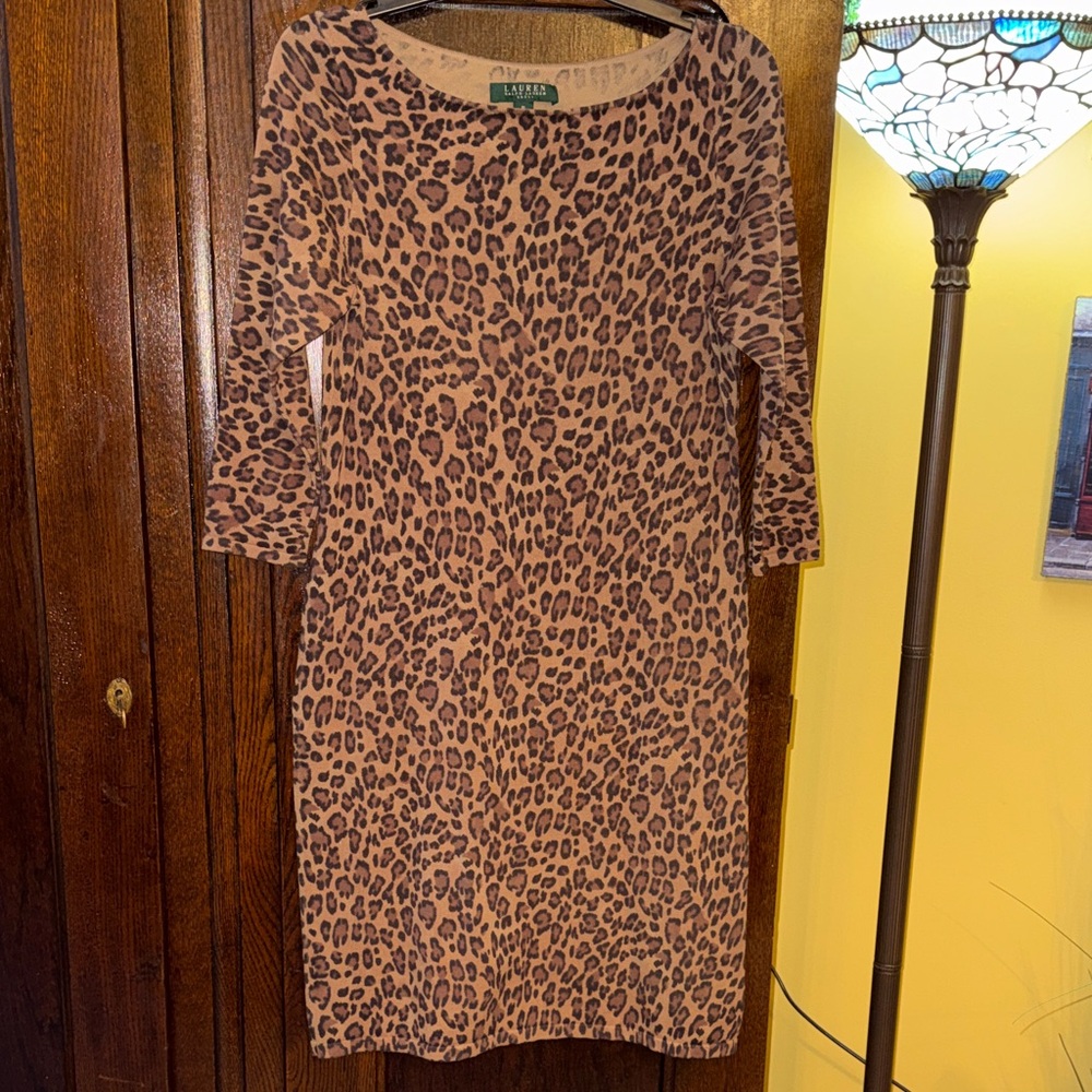 Ralph Lauren Leopard Print Sweater Dress with Elbow Sleeves